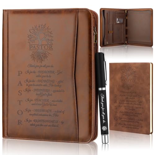 Fuyoooo 3 Pcs Pastor Gift Leather Bible Verse Portfolio Set with Pen - style: Pastor