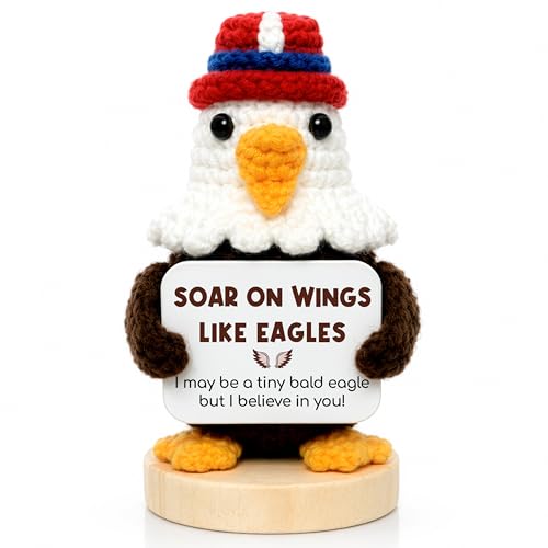 Positive Crochet Bald Eagle Gift, Eagle Plush with Inspirational Sign, Bald Eagle Gifts for Men Women, Stuffed Bald Eagle, Patriotic Eagle Decor, Motivational Gift for Veteran Teacher Student Friend - color: Eagle