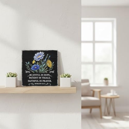 Floral Bible Verse Wood Box Sign, Black, 5x5 Inch - color: Black-011