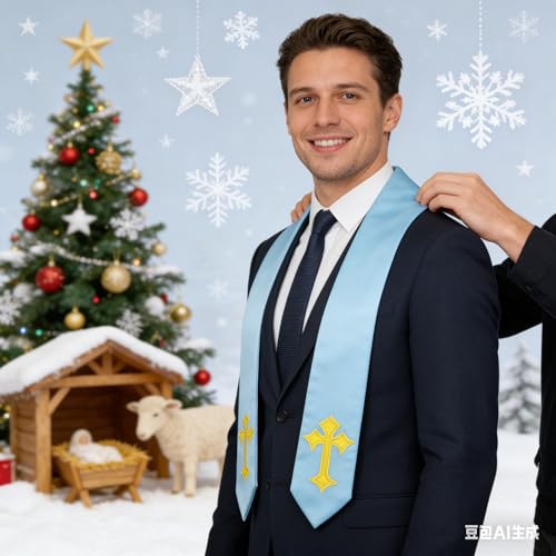 Choir Stole with Cross Embroidery for Church, Ideal for Costume,72" - color: Sky Blue