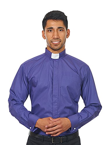 Men's Long Sleeves Tab Collar Clergy Shirt Black - color: Purple, size: 17"-17.5" Neck 34"-35" Sleeve