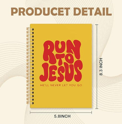 Red and Yellow Christian Spiral Notebook, Run to Jesus Bible Verse Journal, Religious Scripture Journals for Writing, Bible Notebooks for Note Taking, Church Notes Journal, 5.5x8.3 Inch - color: God-Red and Yellow