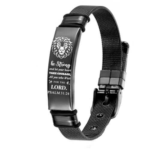 Personalized Cross Bible Verse Bracelets Inspirational Christian Wristbands Catholic Religious Jewelry Gifts for Him/Men Son/Dad/Boyfriend/Husband Adjustable Stainless Steel Bracelet - color: BLACK PSLAM 31:24