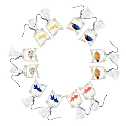 Funny Cute Animal Fish Earrings - Goldfish Water Bag Shape Dangle Hook Colorful Tiny Goldfish Bag Earrings Punk Personalized Charm Accessories Jewelry for Women