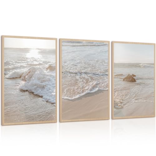 Lhoiplme Coastal Wall Art Beach Pictures Ocean Canvas Wall Art Decor Boho Beach Decor Ocean Beachy Prints Coastal Aesthetic Artwork Painting for Bedroom Living Room 8x10 Inch Unframed Set of 3 - color: Seaside Beach Prints, size: 8x10 Inch Unframed