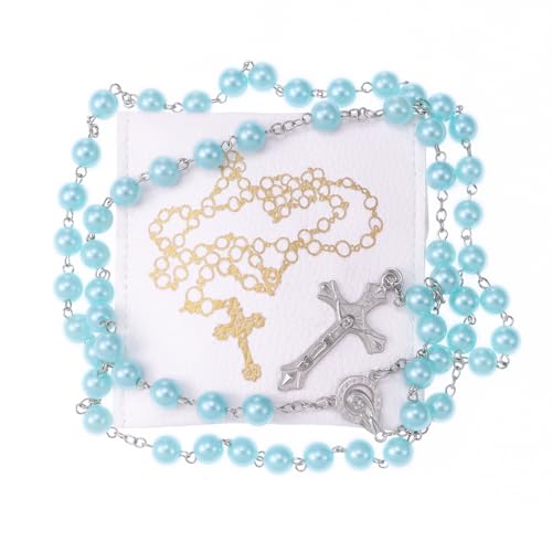 Rosary Beads for Women With Box, Blue Crystal Catholic Necklace, Last Supper Vintage Jewelry Box, Anglican Prayer Beads Christian Gifts - color: Royal Blue Crystal + Rosary Punch