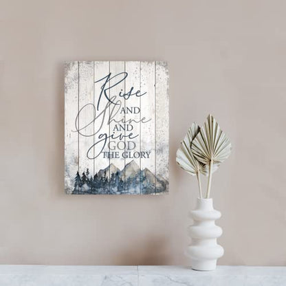 Dexsa Wood Plaque Inspiring Quote 11.75 in x 15 in - Classy Frame Wall Hanging Decoration | Rise and shine and give God the glory | Christian Family Religious Home Decor Saying | Made in the USA