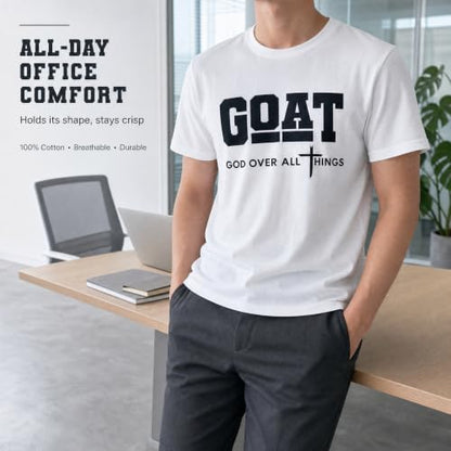 Men's Christian Graphic T-Shirt,Goat(God Over All Things) 100% Cotton Tee - color: White, size: Large
