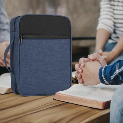 GERMUN Bible Cover with Durable Handle, Carrying Book Case Church Bag Bible, Protective with Zippered Pocket, Bible Study Accessories Supplies, Book Protector for Book Lovers, Blueblack - color: Black&blue