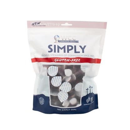 Simply Communion Cups Bagged Gluten-Free 100 Count | Prefilled Concord Juice & Gluten-Free Bread | Individually Sealed, Easy-Open | Ready-to-Serve for Church, Home & Ministry