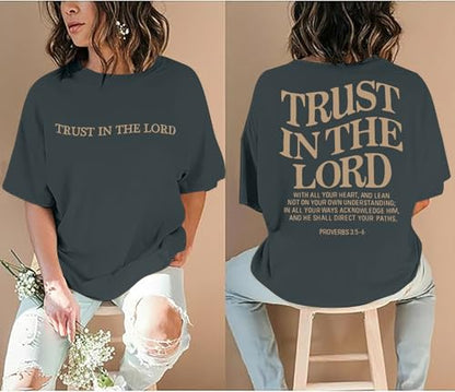 Trust in The Lord Christian Shirts God Faith Religious T Shirts Oversized Jesus Tshirt Women Bible Verse Tee Tops - color: Grey, size: Small
