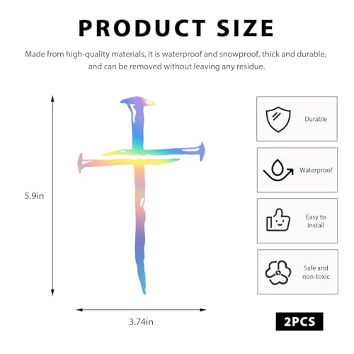 DXNQ 2PCS Car Cross of Nails Sticker, Bumper Christian Sign Cross with Nails Decal, Removable Waterproof Sticker for Car Truck Window Motorcycle Helmet Laptop, Car Accessories (Colorful) - color: Colorful, 2pcs
