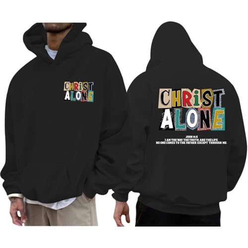 Christian Hoodies For Men Jesus Religious God Hoodie Faith Bible Verse Sweatshirt inspirational Cotton Pullover Tops - color: Black, size: Large