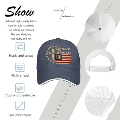 US 250 Years Freedoms 1776-2026 250th Birthday Embroidered Hats Garde Cap for Him - color: 250th Anniversary Us 250 Year American Patrioticmarine Blue13