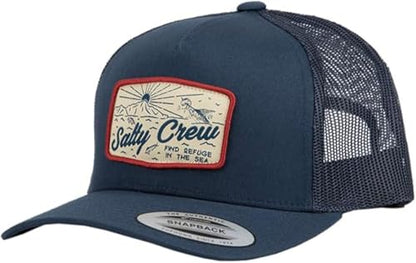 Salty Crew Men's Graphic Logo Retro Trucker Hat - Unisex Adjustable Baseball Hat for Adults - Premium Cotton - color: Navy