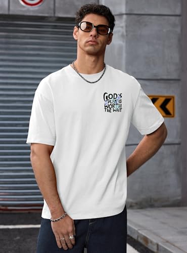Herberton Men's Graphic T-Shirt Loose Fit Cotton Fashion Casual Streetwear Crewneck Short Sleeve Tee (S-XXL) - color: White, size: Large