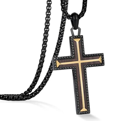 Wooden Cross Necklace for Men With Stainless steel And Black Ebony Adjustable Box Chain 24–26 inches Suitable for Everyday Wear And Christian Gifts for Men - color: Black-A