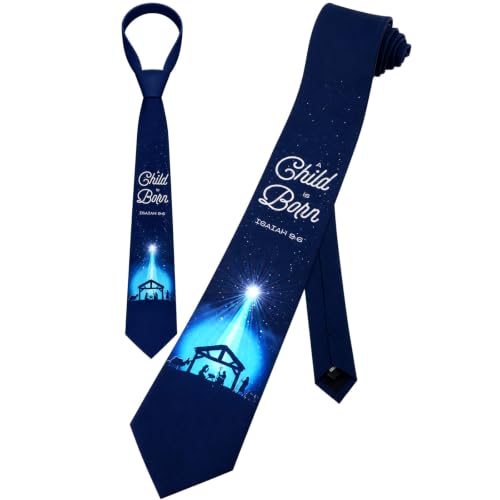 Christmas Nativity Ties Religious Necktie for Men Manger Scene Tie Religious Necktie for Celebrations - color: Blue, style: A Child is Born