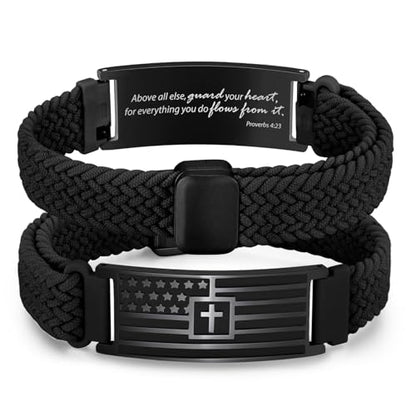 VNOX American Flag Cross Bible Verse Bracelet for Men Teen Boys Kids Stocking Stuffers,Religious Christian Jewelry Mens Easter Valentines Baptism Birthday Gift Ideas - style: Proverbs 4:23