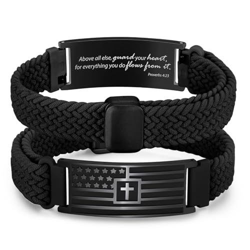 VNOX American Flag Cross Bible Verse Bracelet for Men Teen Boys Kids Stocking Stuffers,Religious Christian Jewelry Mens Easter Valentines Baptism Birthday Gift Ideas - style: Proverbs 4:23