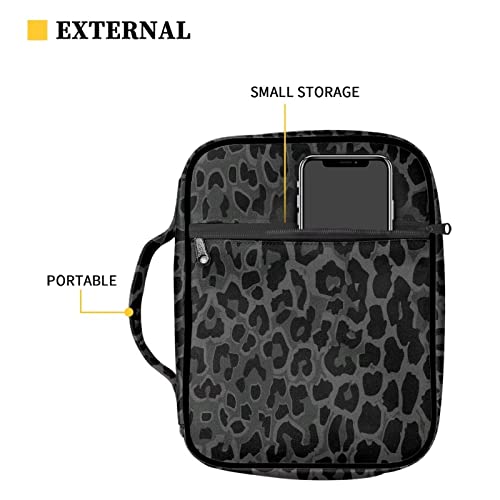 Suobstales Black Dark Green Leopard Print Bible Cover Carrying Book Case Church Bag Bible Protective with Handle, Portable Bible Bags Bible Protective Holder for Women Men - color: Black Leopard Print