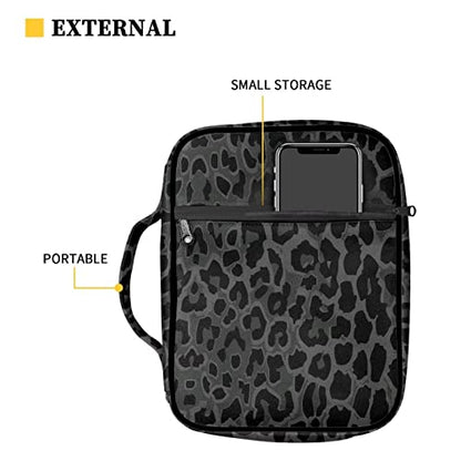 Suobstales Black Dark Green Leopard Print Bible Cover Carrying Book Case Church Bag Bible Protective with Handle, Portable Bible Bags Bible Protective Holder for Women Men - color: Black Leopard Print