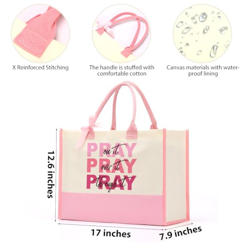 jeilink Inspirational Religious Gifts Boss Mom Birthday Christmas Tote Bag Canvas Reusable Grocery Beach Tote Black Pink - color: Pray on It 1143