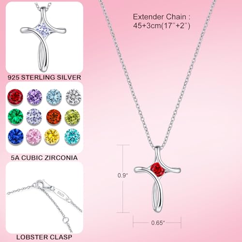 Cross Necklace for Women 925 Sterling Silver Birthstone Necklace for Women - color: 01-Jan-Garnet