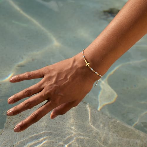 STORYJEWELLERY Cross Bracelet, Gold Plated Cross Bracelet for Women