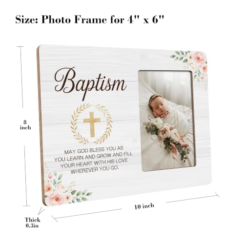 Baptism Picture Frame, Religious Wood Photo Frame, Christian Gift for Baptism, Christening, 4x6 Photo - color: White 3