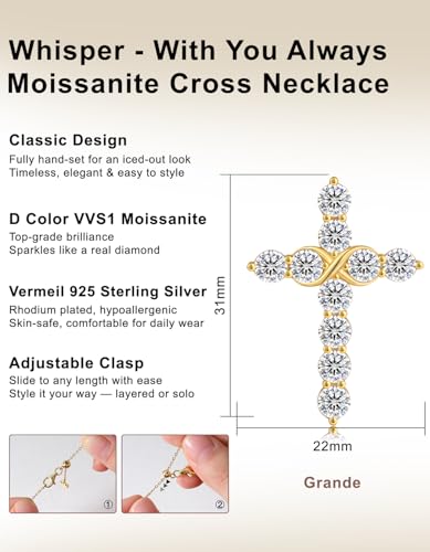 KRKC&CO Moissanite Cross Necklace for Women, 925 Sterling Silver, Gift Box - color: Gold H