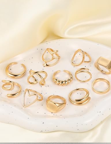 Gold Stackable Rings Set for Women, Gold Plated Chunky Crystal Finger Rings - color: Gold Band