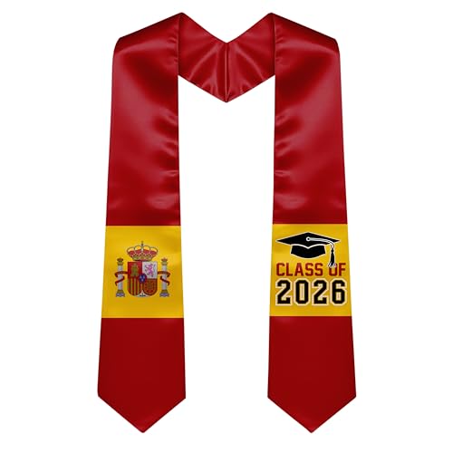 National Flag Graduation Stole Sash - 72" Long Unisex Honors Stole for Students - color: Spain