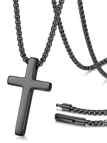 PROSTEEL Cross Necklace for Men Stainless Steel Pendant Chain - color: Black, size: 20 inches(51cm)-men's average length, style: Small Cross: 1.2"*0.7"