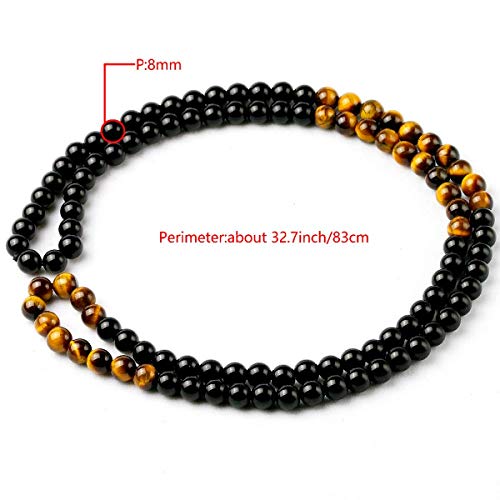 Black Onyx Glass Beads Men's Tiger Eye Stone Bead Necklace - color: black