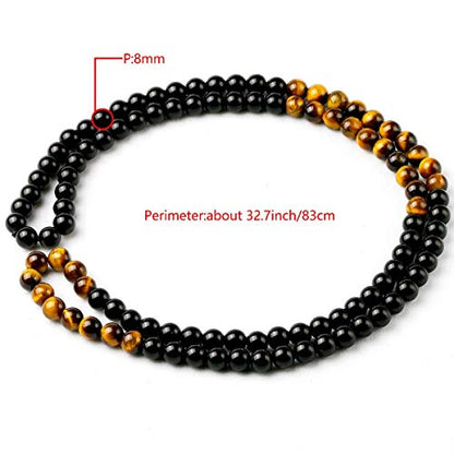 Black Onyx Glass Beads Men's Tiger Eye Stone Bead Necklace - color: black