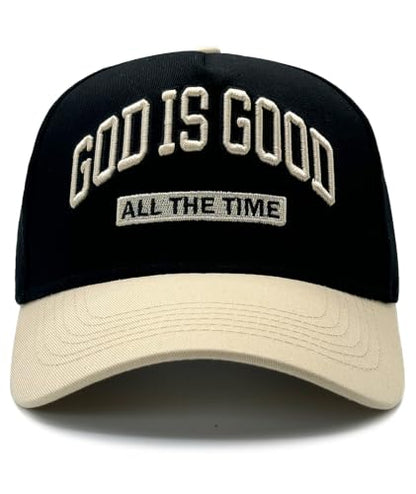 God is Good Hat, Christian Hats for Men & Women Religious Gift - color: Beige/Black