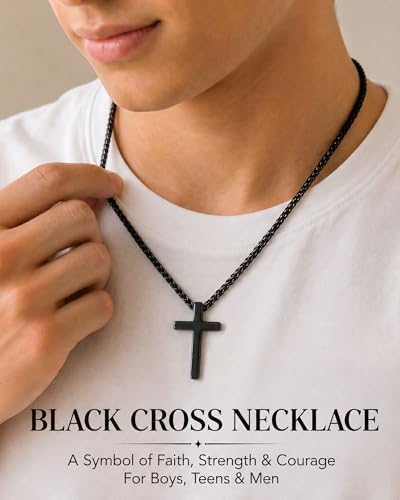 UNGENT THEM Be Strong in Faith, 20 Inch Cross Necklace for Men Teen Boys - style: Isaiah 41:10