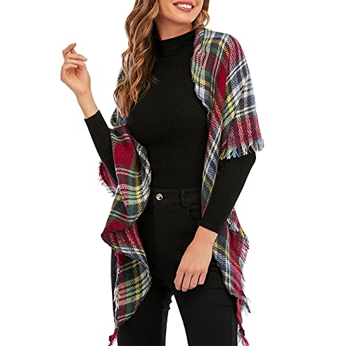 American Trends Scarfs for Women Winter Triangle Scarf Classic Plaid Warm Scarf Soft Scarves Knitted Wrap Shawl - color: Triangle Striped Burgundy & Beige