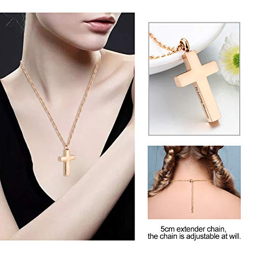 Cremation Cross Necklace for Ashes Stainless Steel Cross Urn Necklace Ashes Holder Memorial Jewelry-In Loving Memory - color: Rose-Gold, style: Non-customize