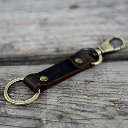 JJNUSA Genuine Leather Keychain Walnut Leather Key Holder Mens Belt Key Chain Ring Fob - color: Darkbrown