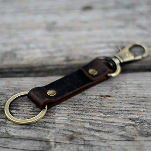 JJNUSA Genuine Leather Keychain Walnut Leather Key Holder Mens Belt Key Chain Ring Fob - color: Darkbrown