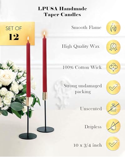 Burgundy Taper Candles Red Ribbed Dripless Tapered Candles Ideal as Dinner Candle Smokeless and Unscented Candle Sticks Long Burning,10.5 inch,Set of 12 - color: Ribbed10.5''-Burgundy