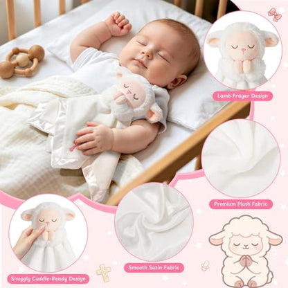 Lamb Baptism Blanket, Lamb Loveys Baptism Gifts for Baby Girls - color: White Lamb Pink Cross
