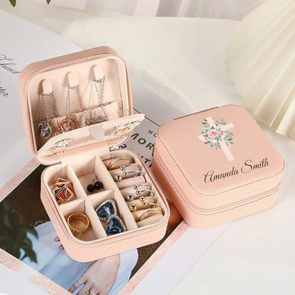 Cherished Moments Personalized Jewelry Keepsake Box with Custom Cross and Name for Teenage Girls Christening Gift - color: Cross and Name-Pink