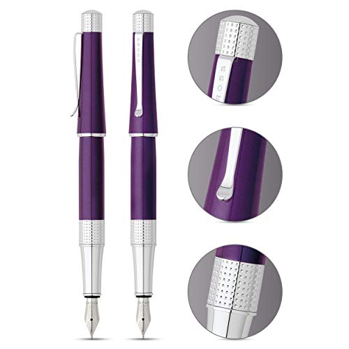 Cross Beverly Refillable Fountain Pen, Medium Nib, Includes Premium Gift Box - Deep Purple Lacquer - color: Purple, style: Fountain Pen