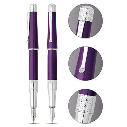 Cross Beverly Refillable Fountain Pen, Medium Nib, Includes Premium Gift Box - Deep Purple Lacquer - color: Purple, style: Fountain Pen
