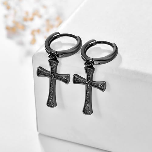 Cross Earrings 925 Sterling Silver Cross Dangle Earrings Christianity Jewelry Gift for Men Women - style: Cross-Black