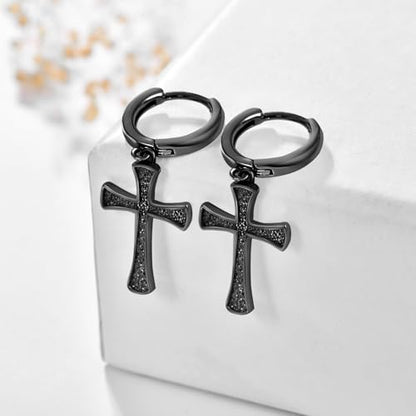Cross Earrings 925 Sterling Silver Cross Dangle Earrings Christianity Jewelry Gift for Men Women - style: Cross-Black