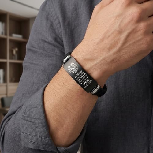 Adjustable Leather Christian Bracelet For Men, Faith Religious Gifts - color: PSLAM 31:24